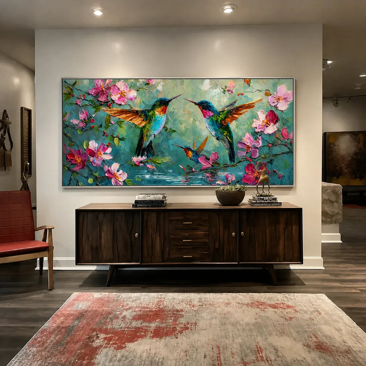 Blossom Flight Hummingbird Wall Art styled interior scene 2 | Olyrel