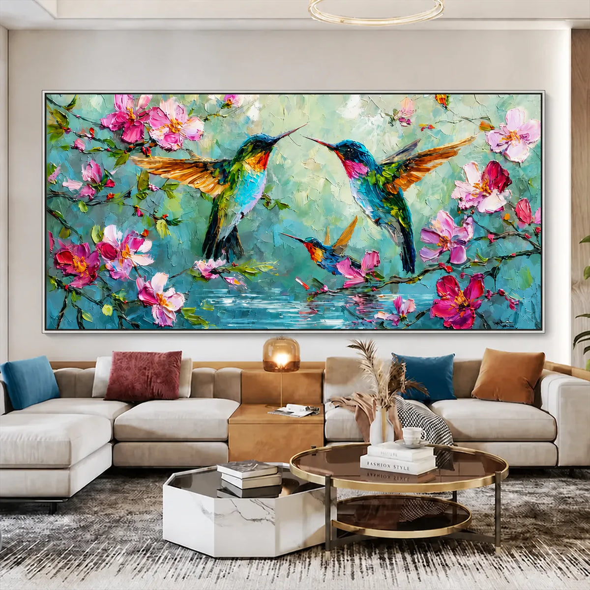 Blossom Flight Hummingbird Wall Art styled interior scene 6 | Olyrel