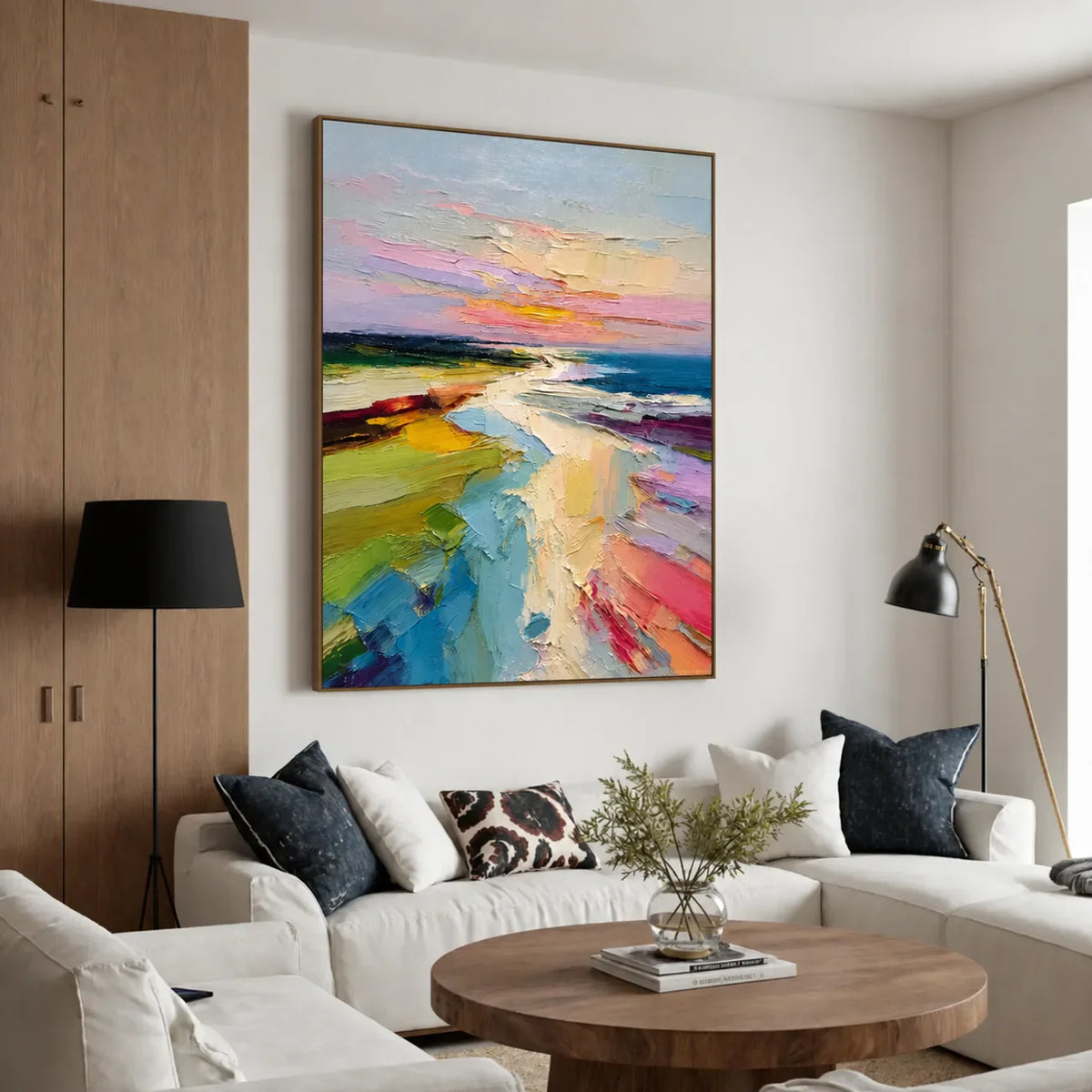 Pastel Coastline Textured Wall Art styled interior scene 2 | Olyrel