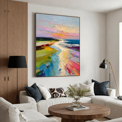 Pastel Coastline Textured Wall Art styled interior scene 2 | Olyrel