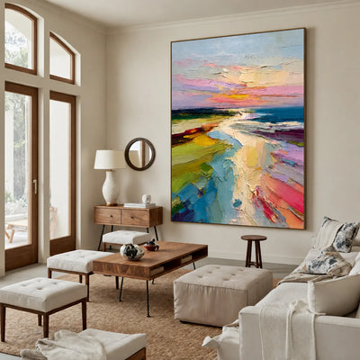 Pastel Coastline Textured Wall Art styled interior scene 3 | Olyrel