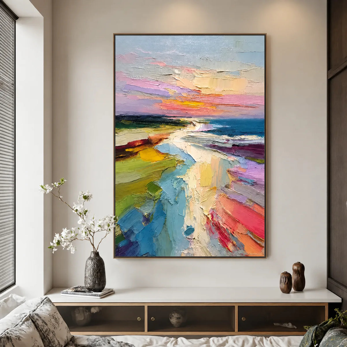Pastel Coastline Textured Wall Art styled interior scene 4 | Olyrel