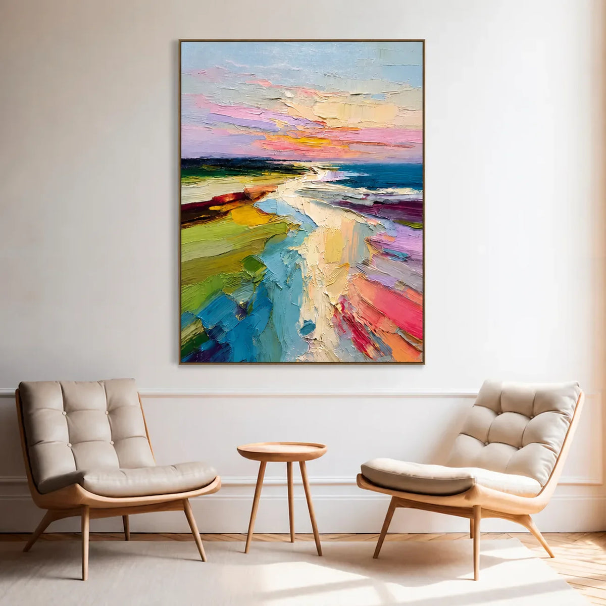 Pastel Coastline Textured Wall Art styled interior scene 5 | Olyrel
