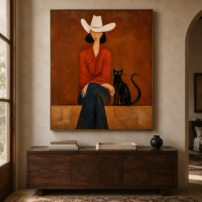 Desert Muse Figure Wall Art displayed above an entryway console | Olyrel
