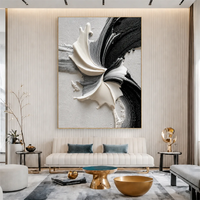 Monochrome Petal Flow Textured Wall Art styled interior scene 1 | Olyrel
