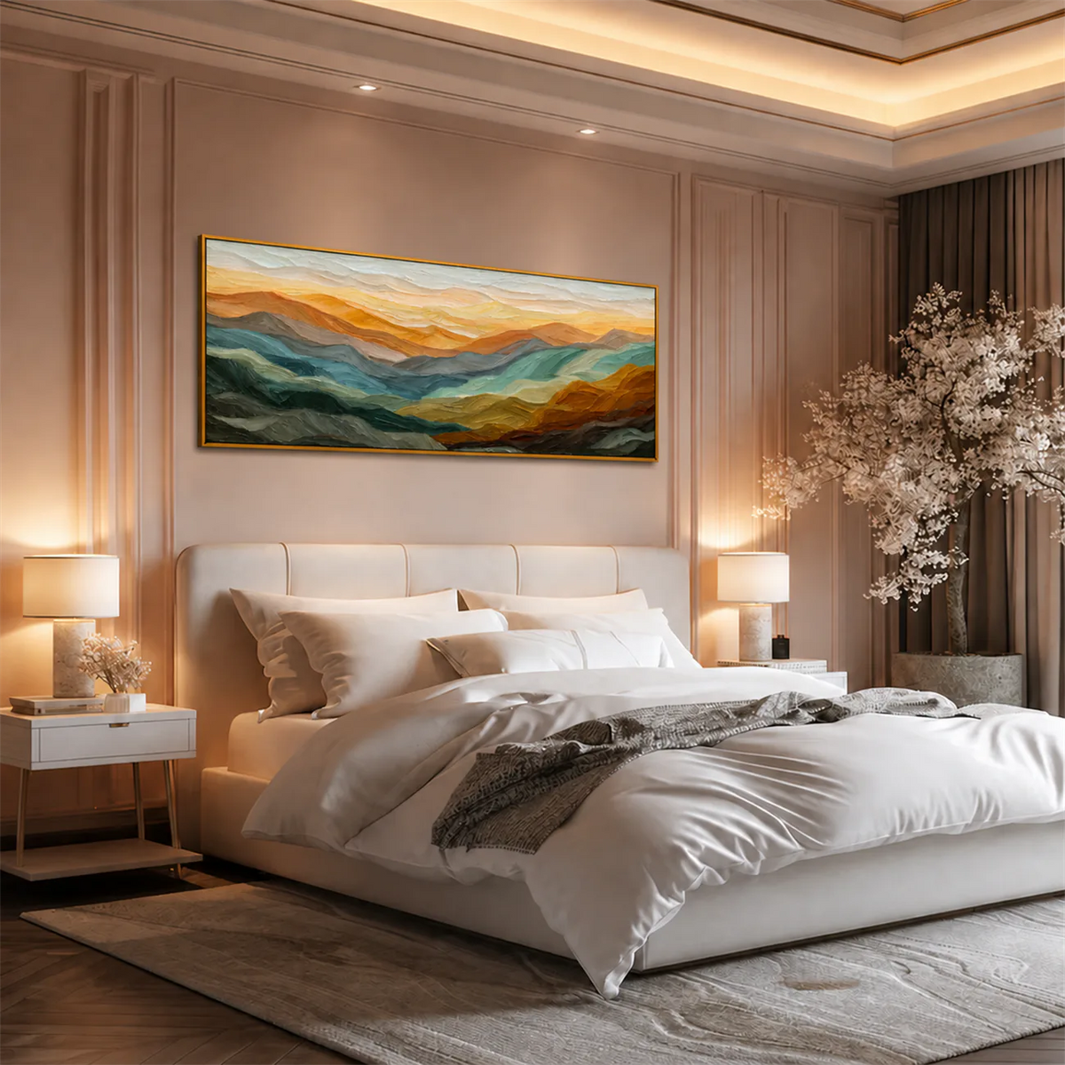 Golden Ridges Panoramic Wall Art styled interior scene 2 | Olyrel