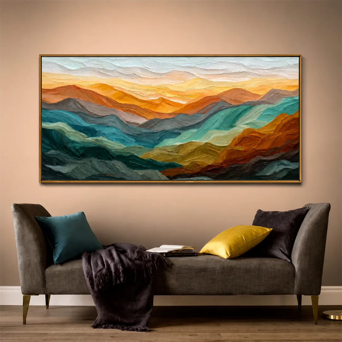 Golden Ridges Panoramic Wall Art styled interior scene 6 | Olyrel