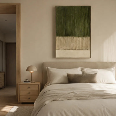 Olive Lines Textured Wall Art displayed above a sofa in a neutral interior | Olyrel