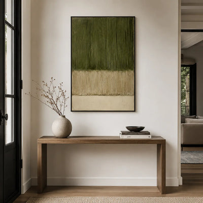 Olive Lines Textured Wall Art shown in a calm bedroom setting | Olyrel