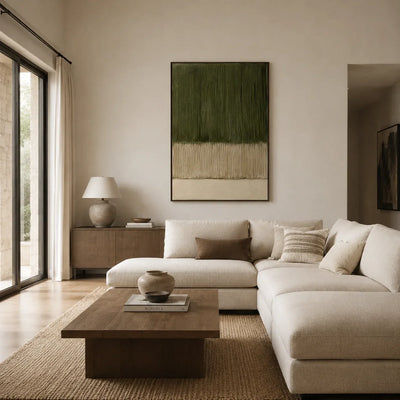 Olive Lines Textured Wall Art styled with minimal interior decor | Olyrel