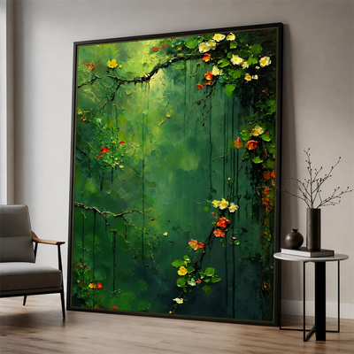 Emerald Blossom Cascade Textured Wall Art styled interior scene 1 | Olyrel