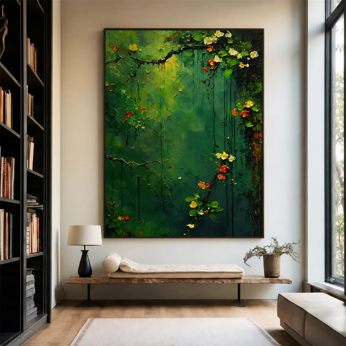 Emerald Blossom Cascade Textured Wall Art styled interior scene 2 | Olyrel