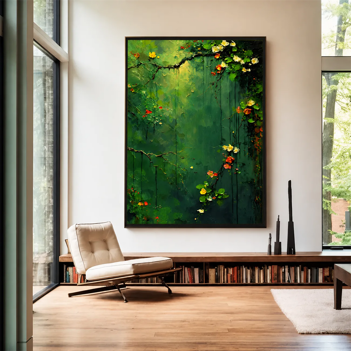 Emerald Blossom Cascade Textured Wall Art styled interior scene 3 | Olyrel