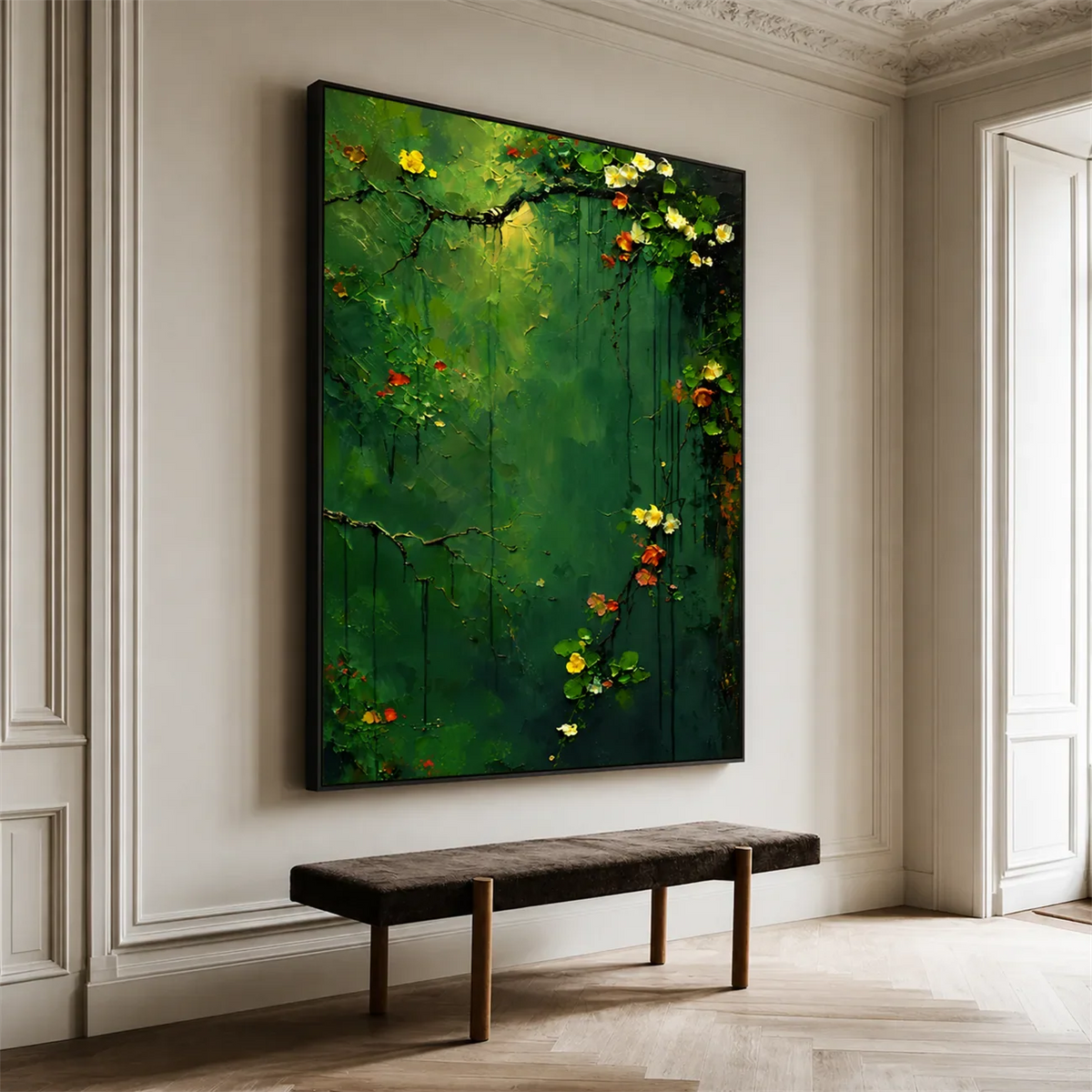 Emerald Blossom Cascade Textured Wall Art styled interior scene 4 | Olyrel
