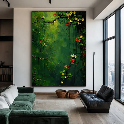 Emerald Blossom Cascade Textured Wall Art styled interior scene 5 | Olyrel