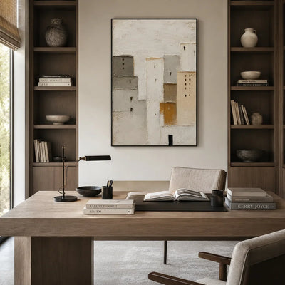 Quiet Facade Textured Wall Art shown in a quiet home office | Olyrel