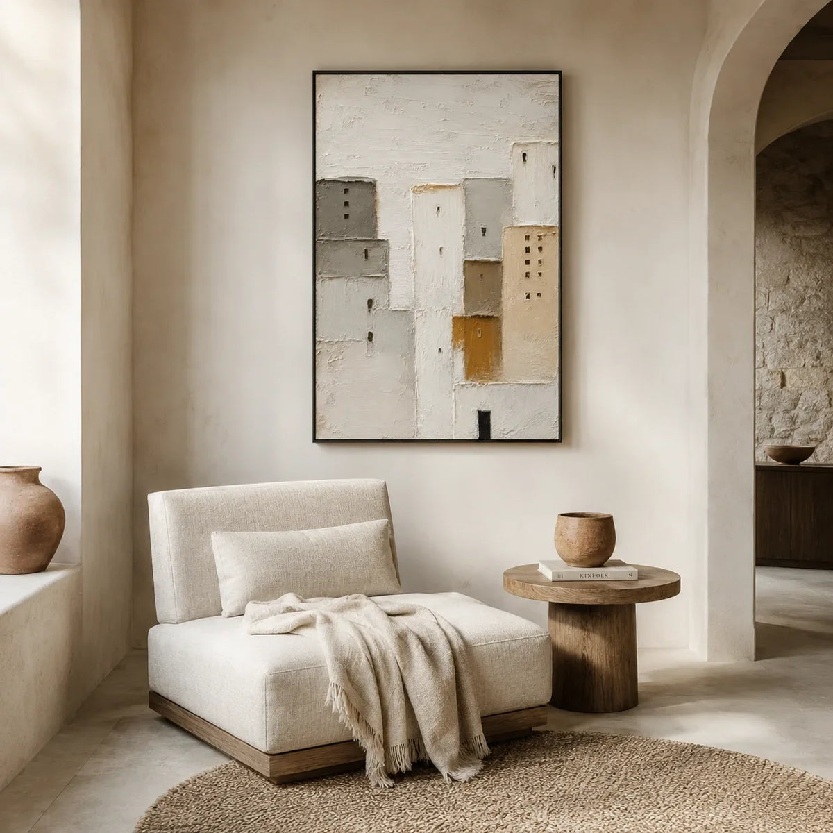 Quiet Facade Textured Wall Art shown in a quiet home office | Olyrel