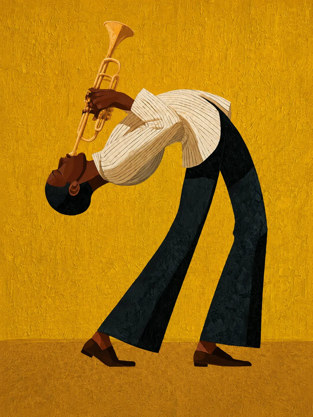Golden Jazz Trumpeter Wall Art artwork view | Olyrel