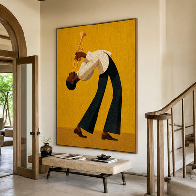 Golden Jazz Trumpeter Wall Art styled interior scene 3 | Olyrel