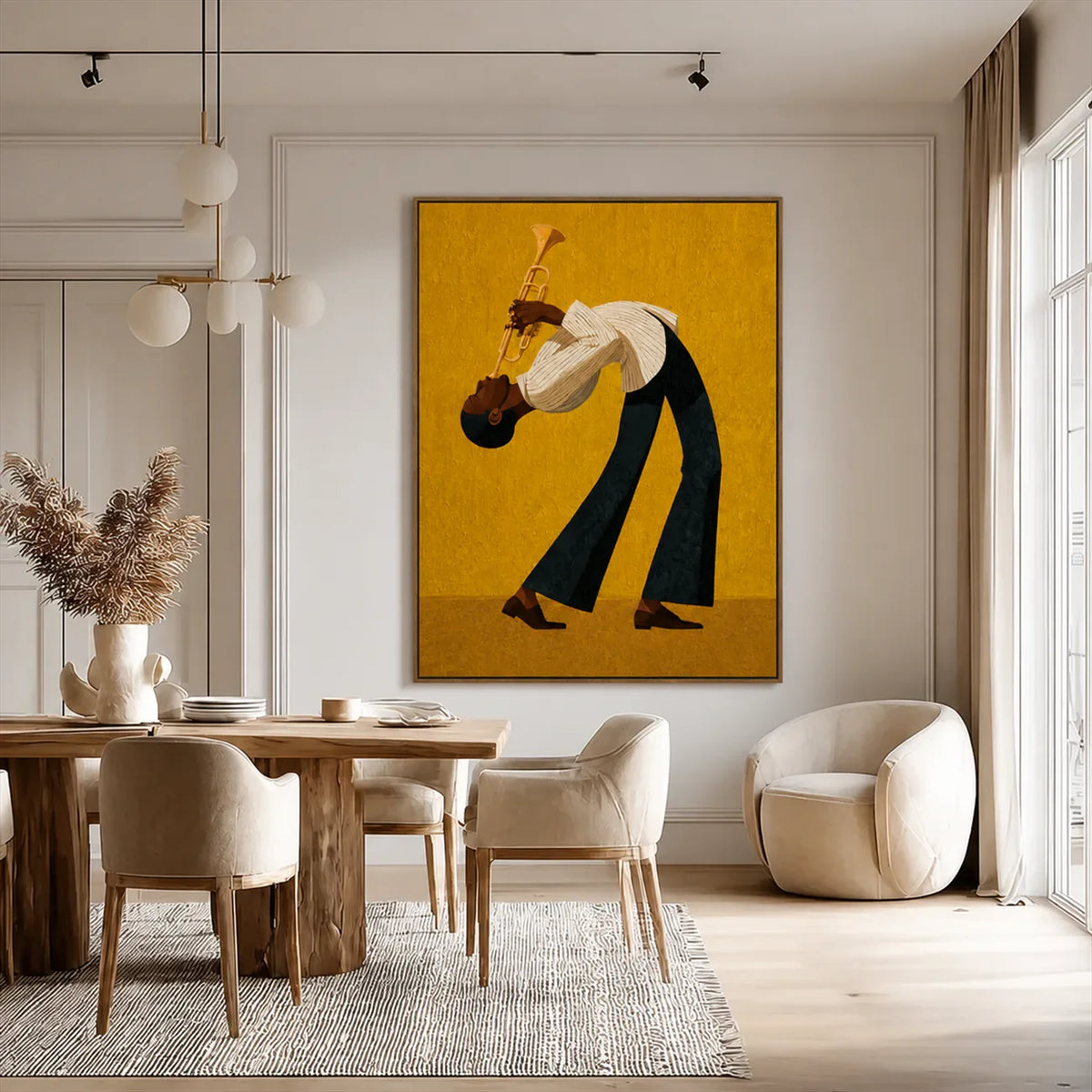 Golden Jazz Trumpeter Wall Art styled interior scene 4 | Olyrel