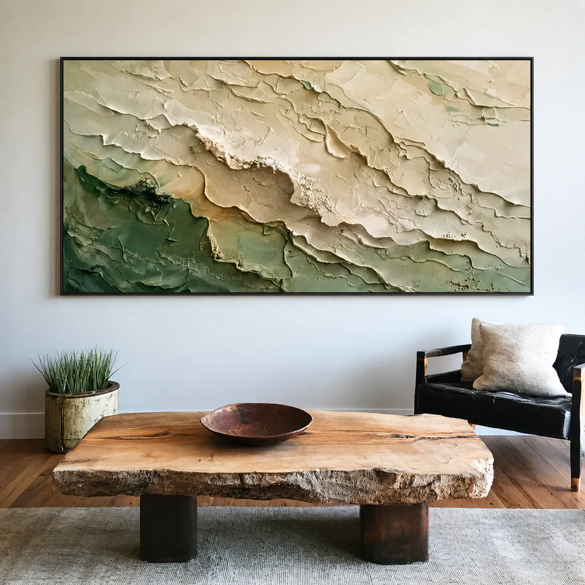 Ivory Sage Tides Relief Wall Art styled interior scene 2 | Olyrel