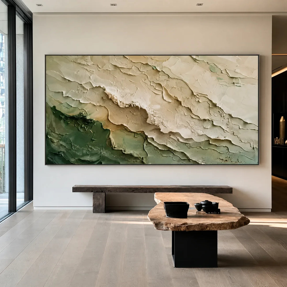 Ivory Sage Tides Relief Wall Art styled interior scene 3 | Olyrel