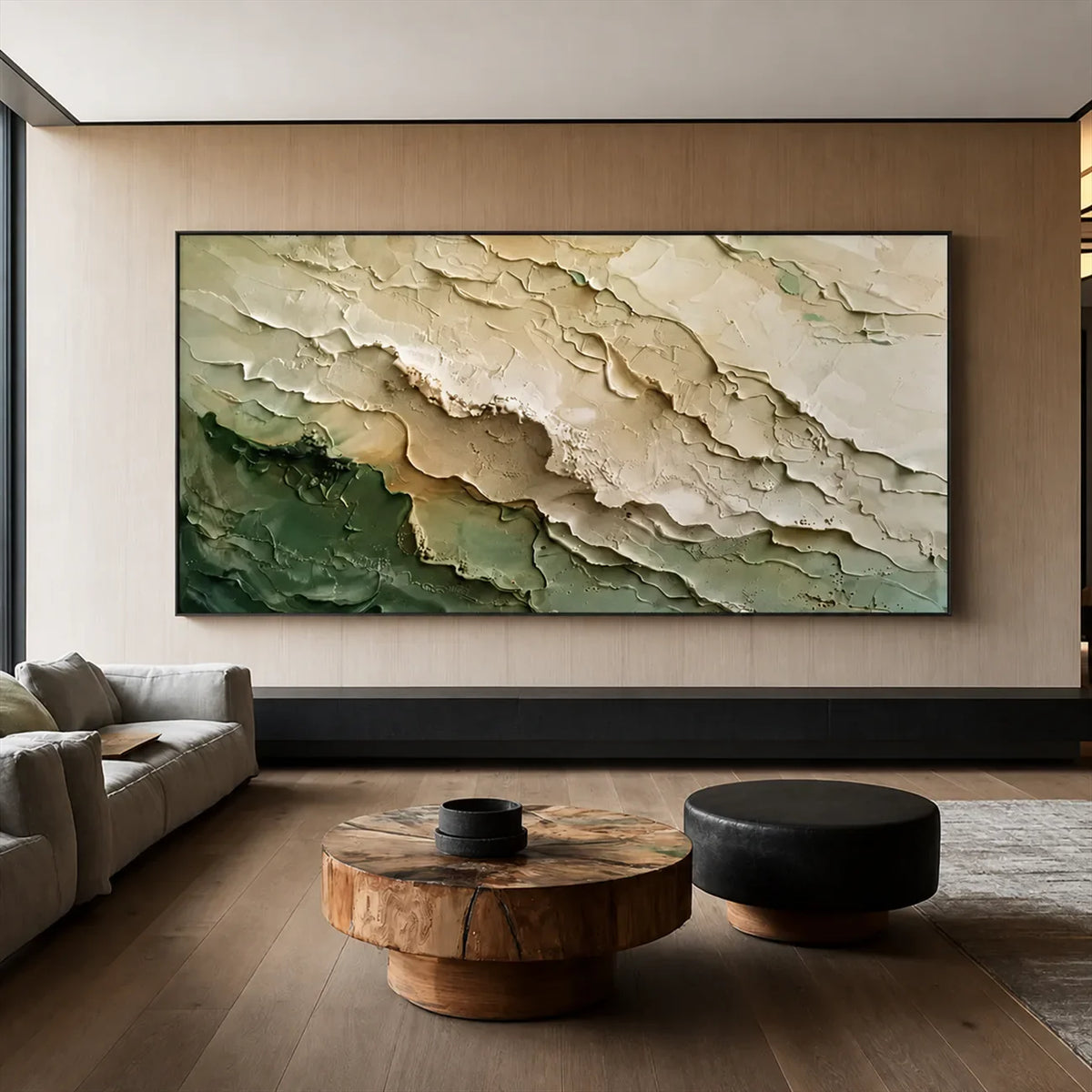 Ivory Sage Tides Relief Wall Art styled interior scene 4 | Olyrel