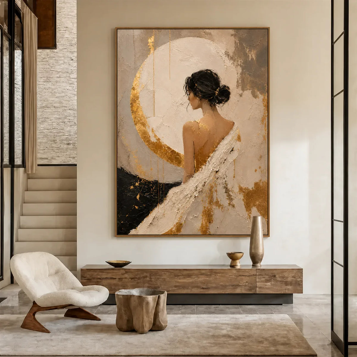 Moonlit Grace Textured Wall Art styled interior scene 4 | Olyrel