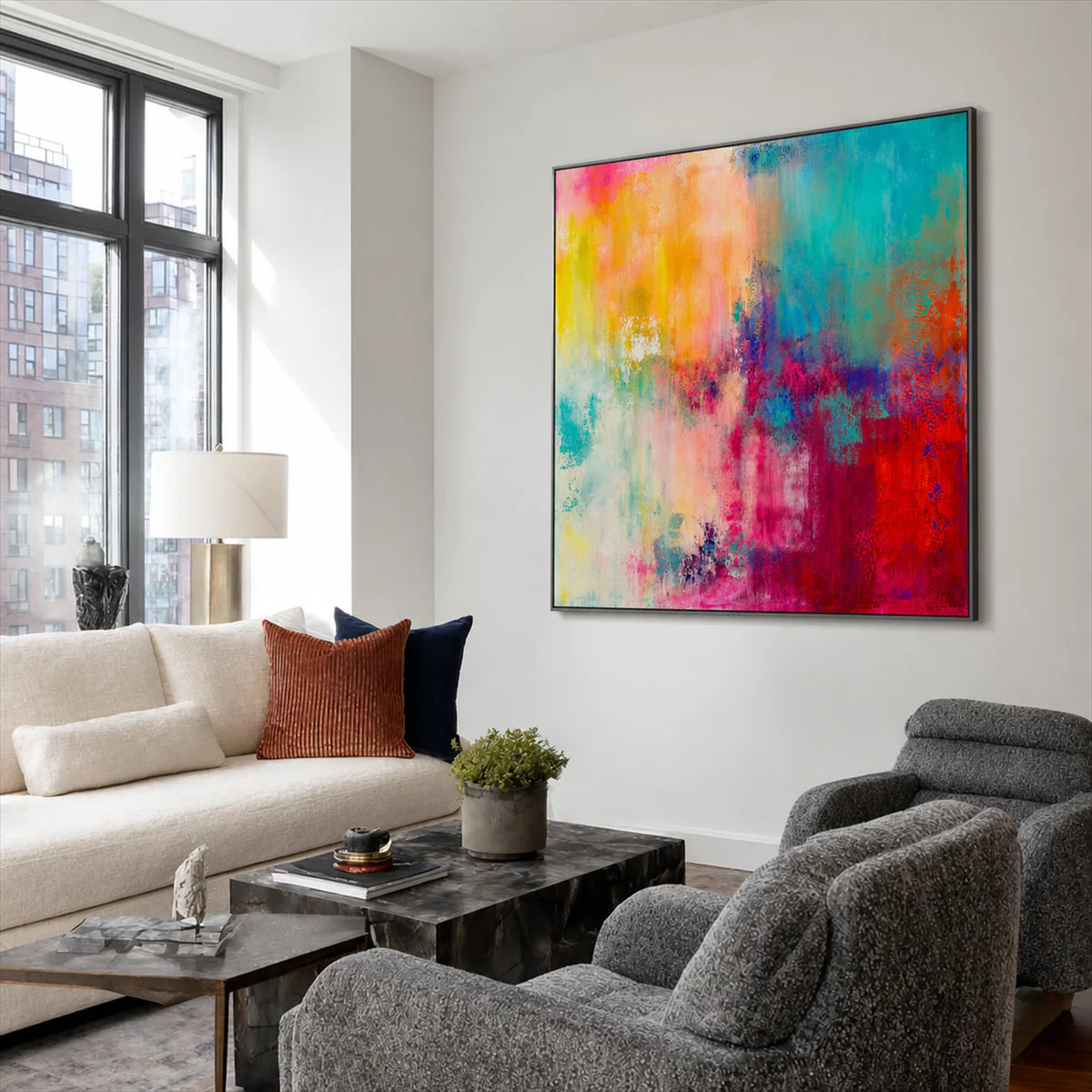 Prismatic Haze Abstract Wall Art styled interior scene 3 | Olyrel
