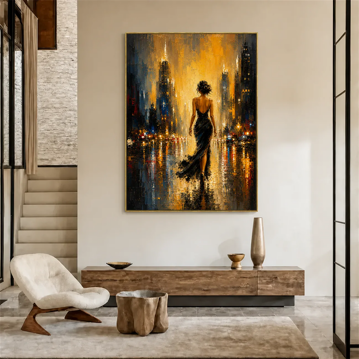 Gilded Boulevard Figurative Wall Art styled interior scene 4 | Olyrel