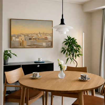 Sunlit Ivory Rooftops Wall Art styled interior scene 3 | Olyrel
