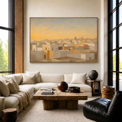Sunlit Ivory Rooftops Wall Art styled interior scene 5 | Olyrel