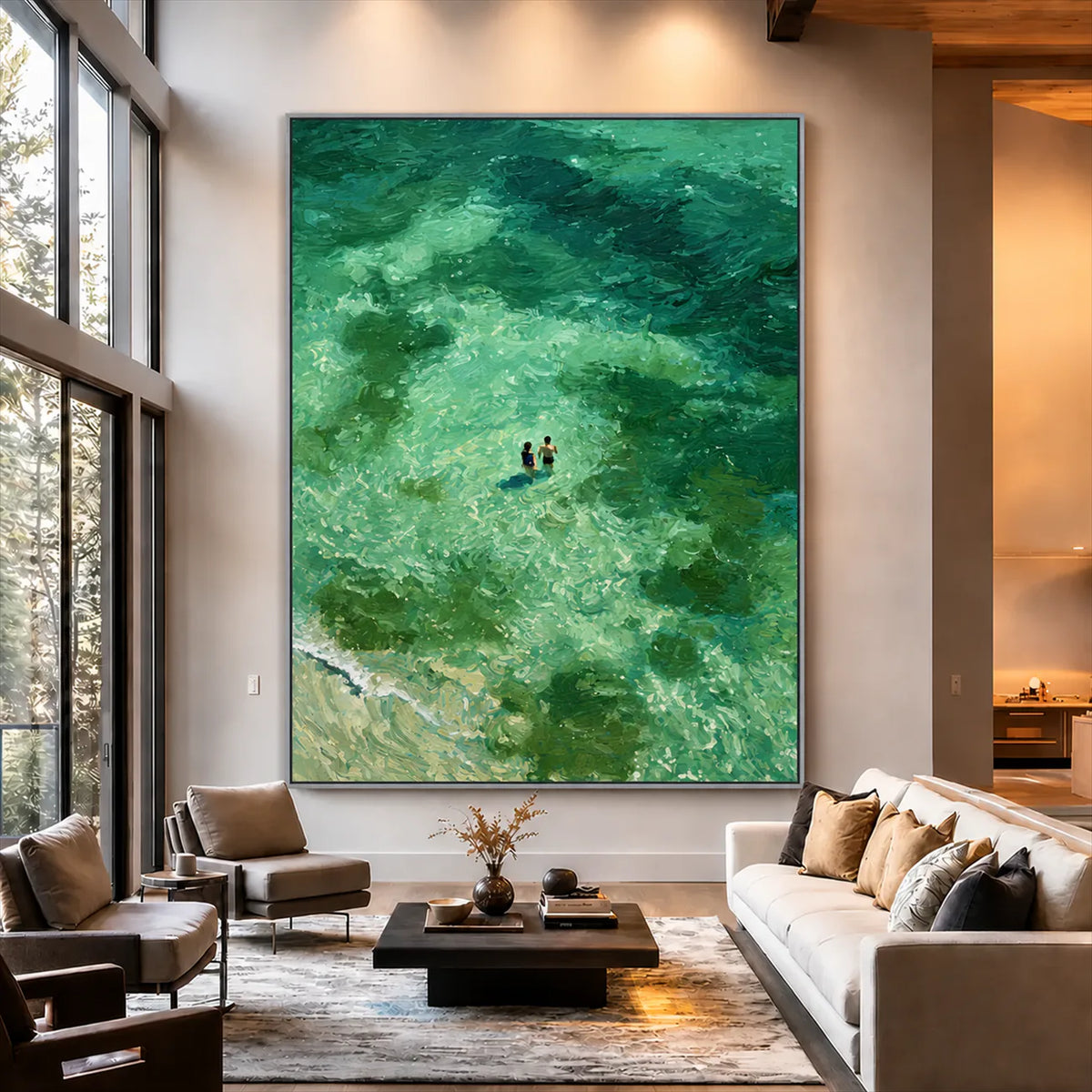 Emerald Tide Swimmers Wall Art styled interior scene 2 | Olyrel