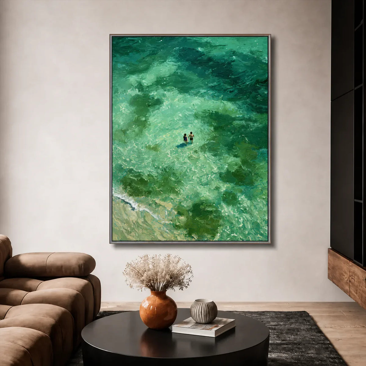 Emerald Tide Swimmers Wall Art styled interior scene 3 | Olyrel
