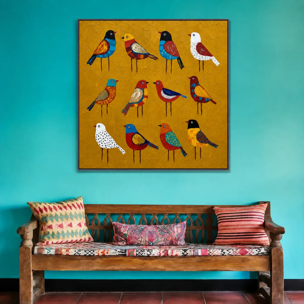 Golden Aviary Bird Wall Art styled interior scene 1 | Olyrel