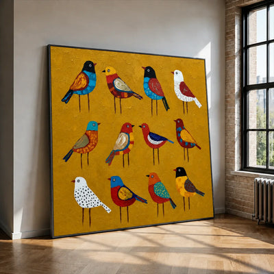 Golden Aviary Bird Wall Art styled interior scene 2 | Olyrel