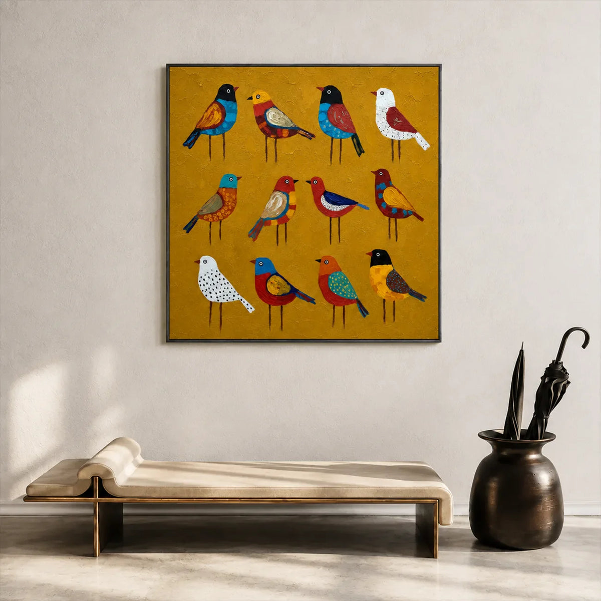 Golden Aviary Bird Wall Art styled interior scene 5 | Olyrel
