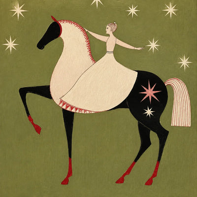 Celestial Rider Folk Horse Wall Art artwork view | Olyrel
