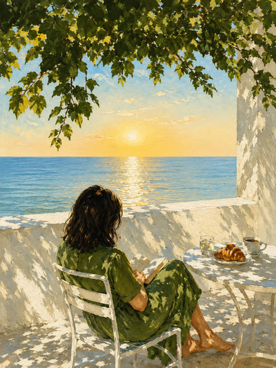 Seaside Morning Reading Wall Art artwork view | Olyrel
