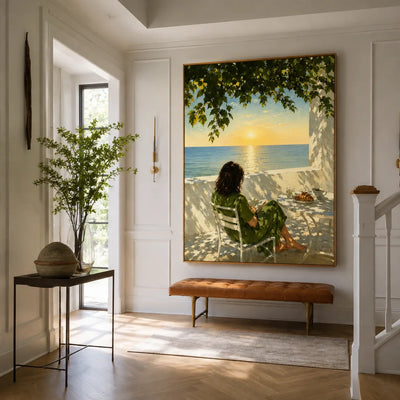 Seaside Morning Reading Wall Art styled interior scene 3 | Olyrel