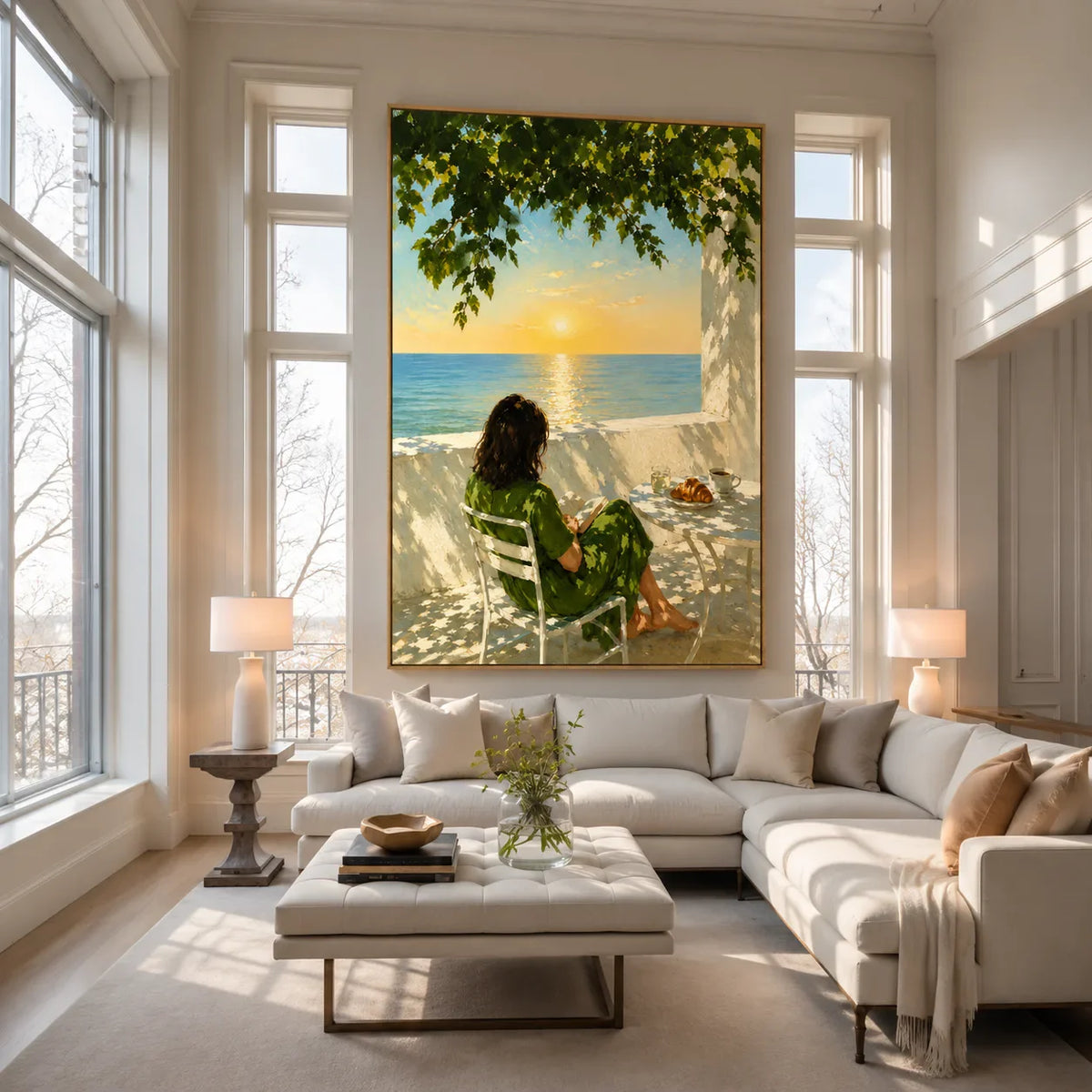 Seaside Morning Reading Wall Art styled interior scene 5 | Olyrel
