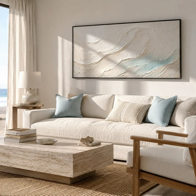 Seafoam Flow Textured Wall Art styled in a modern living room | Olyrel