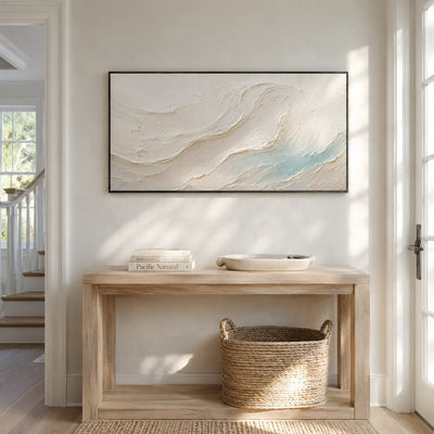 Seafoam Flow Textured Wall Art styled in a contemporary entryway | Olyrel