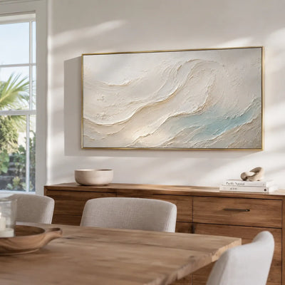 Seafoam Flow Textured Wall Art displayed in a bright dining room | Olyrel