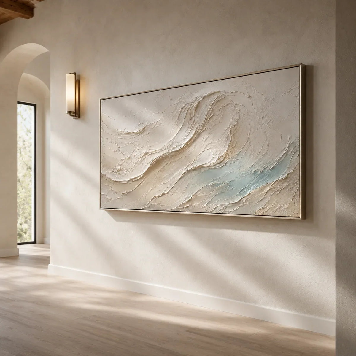 Seafoam Flow Textured Wall Art shown in a quiet home office | Olyrel