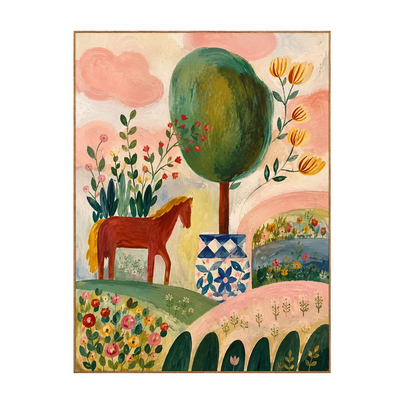 Enchanted Horse Garden Folk Wall Art | Olyrel