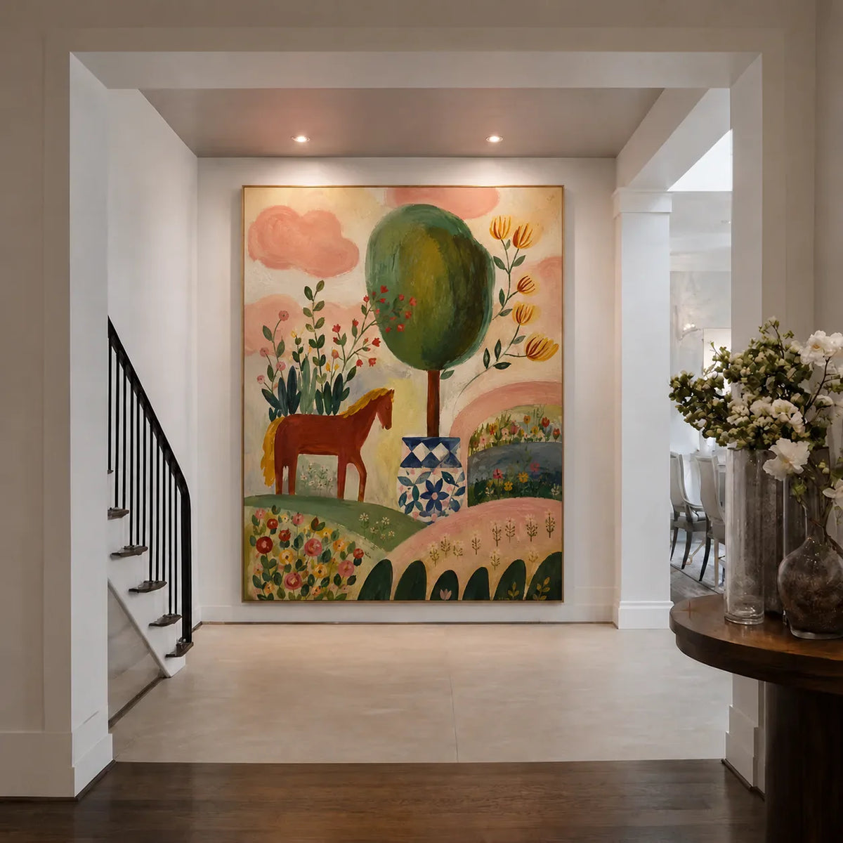 Enchanted Horse Garden Folk Wall Art styled interior scene 1 | Olyrel