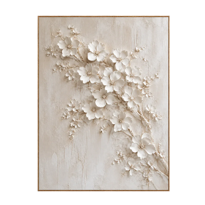 Ivory Blossom Branch Relief Wall Art | Olyrel