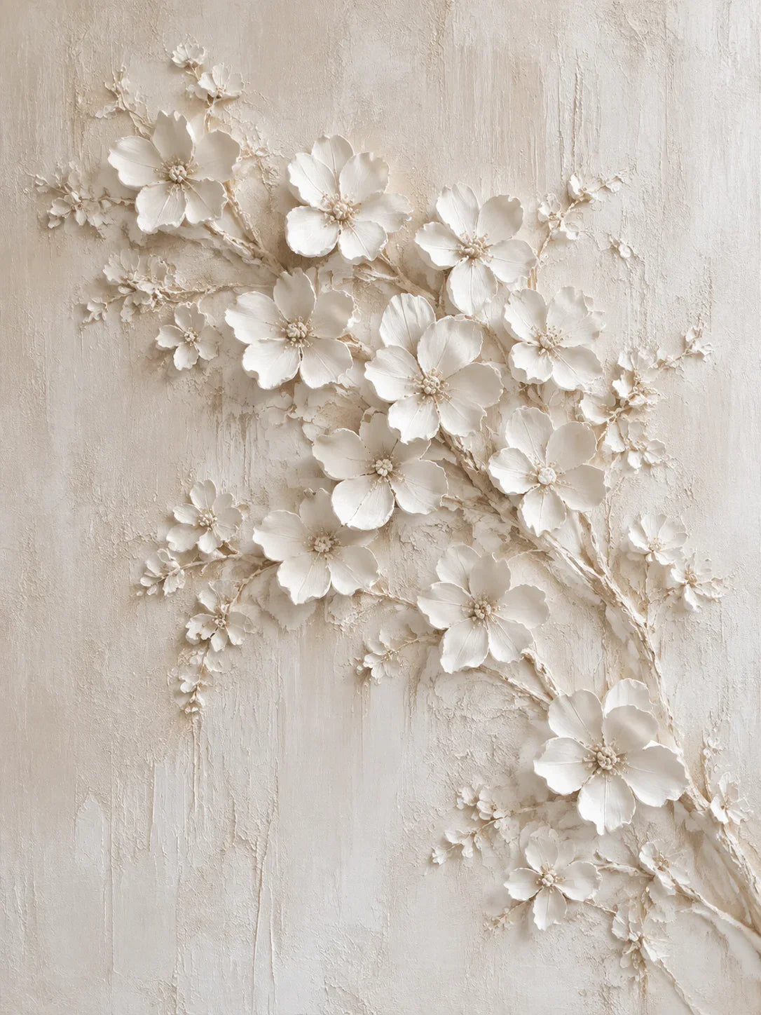 Ivory Blossom Branch Relief Wall Art artwork view | Olyrel