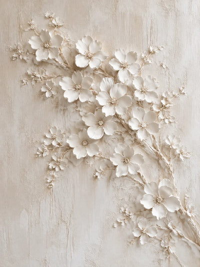 Ivory Blossom Branch Relief Wall Art artwork view | Olyrel